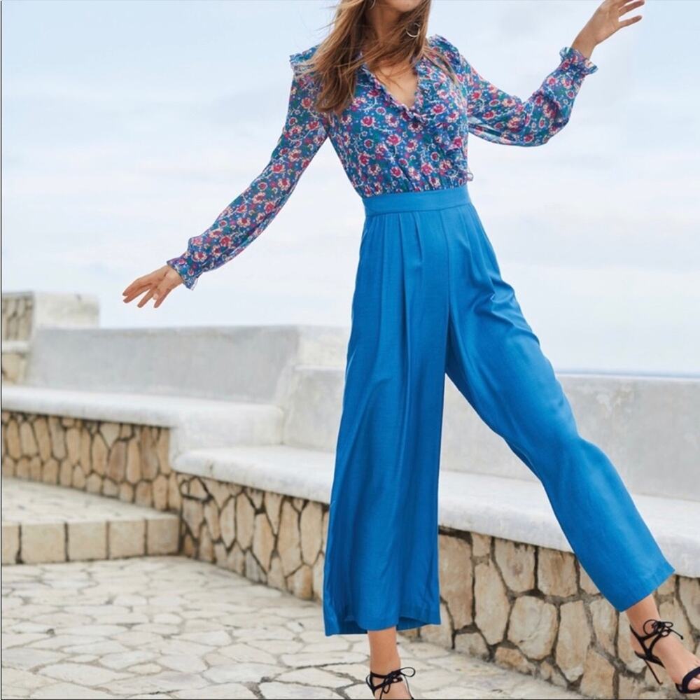 Boden Vibrant Blue and Pink Floral Jumpsuit